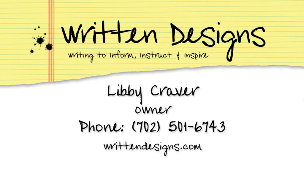 Bookmark and business card for a writer.